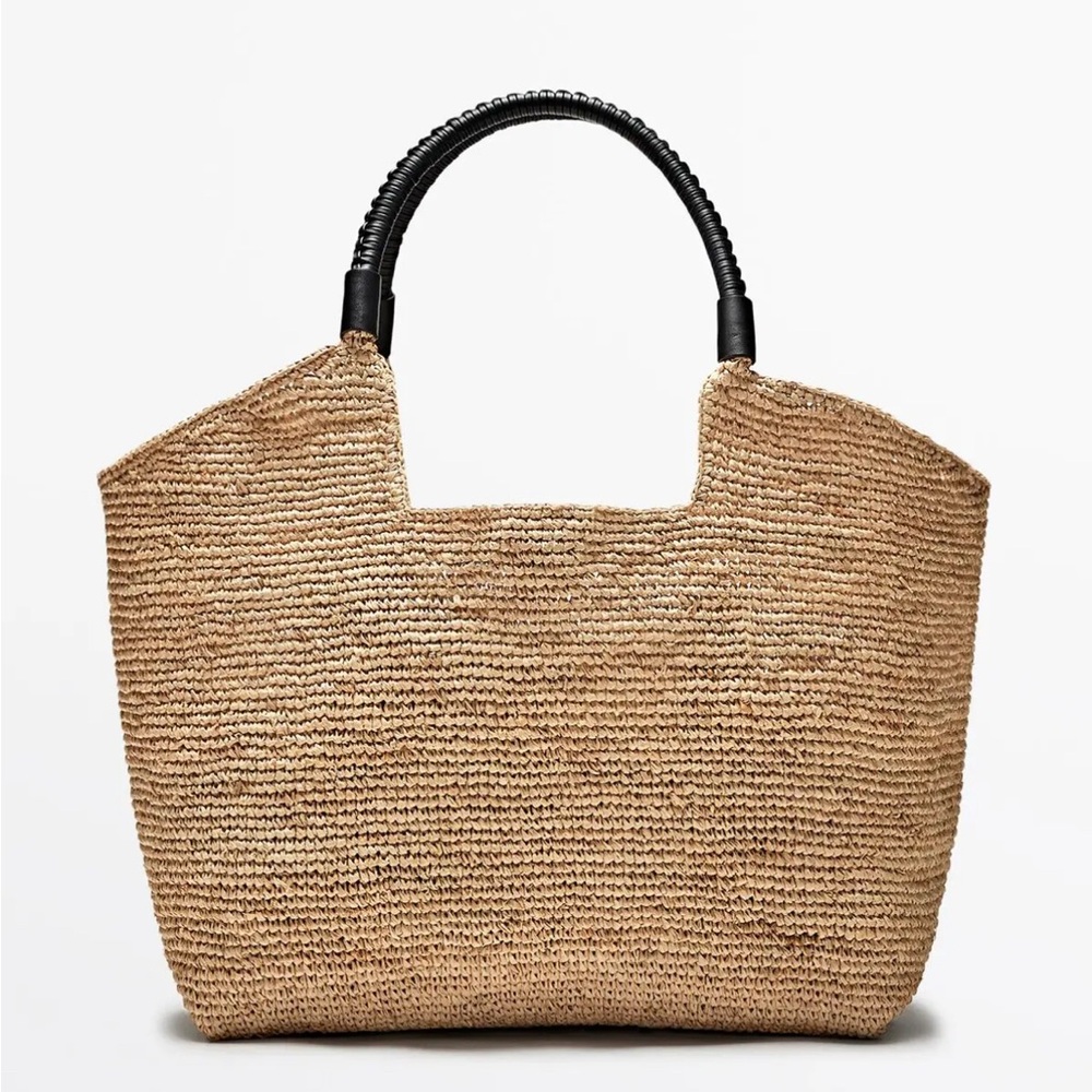 Massimo Dutti Raffia Bag with leather handle